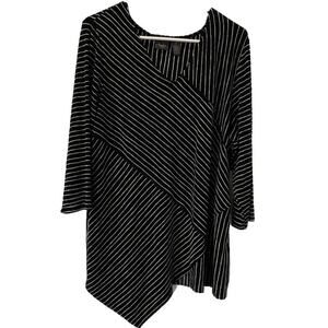 Chico's Travelers Slinky Knit Black/White Striped Asymmetrical Hem Tunic Sz 3 XL